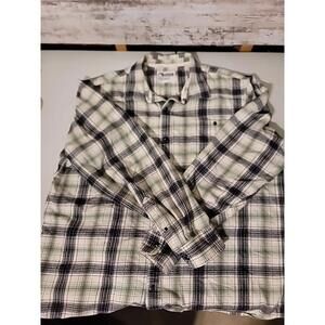 Mountain Khakis Shirt Mens XL Green white Plaid Flannel Western Pearl Snap Work